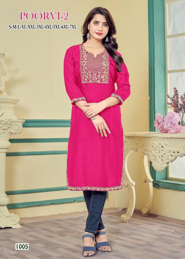 Poorvi 2 Regular Wear Rayon Kurti Collection